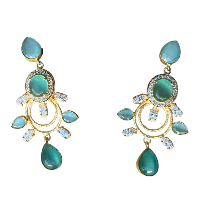 Earrings cubic zirconia mint gold plated brass