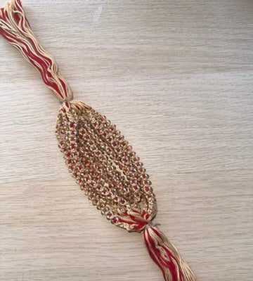 Raksha Bandhan, Rakhi, Rakhri, Nude, Red, Red string, iridescent stones