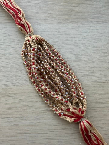 Raksha Bandhan, Rakhi, Rakhri, Nude, Red, Red string, iridescent stones